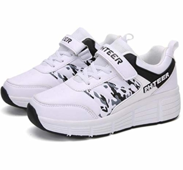 NNN Sportschuhe Skateboard Outdoor Gymnastik Turnschuhe Jungen Mädchen Freizeitschuh Schuhe Mit Rollen Drucktaste Einstellbare Skateboardschuhe Für Kinder Mädchen Junge Erwachsene,White1-42… - 4