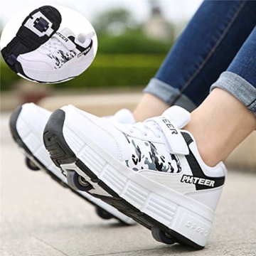 NNN Sportschuhe Skateboard Outdoor Gymnastik Turnschuhe Jungen Mädchen Freizeitschuh Schuhe Mit Rollen Drucktaste Einstellbare Skateboardschuhe Für Kinder Mädchen Junge Erwachsene,White1-42… - 1