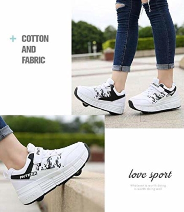 NNN Sportschuhe Skateboard Outdoor Gymnastik Turnschuhe Jungen Mädchen Freizeitschuh Schuhe Mit Rollen Drucktaste Einstellbare Skateboardschuhe Für Kinder Mädchen Junge Erwachsene,White1-42… - 5