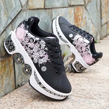 Pinkskattings@ Damen Und Mädchen Rollschuhe Skateboard Schuhe Kinderschuhe Mit Rollen Skate Shoes Rollen Schuhe Sportschuhe Laufschuhe Sneakers Mit Rollen Kinder, Schwarz,37 - 1