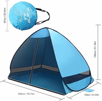 Queta Strandmuschel pop up tragbar Strandzelt für 2-3 Personen UV-Schutz für Familie BBQ Strand Garten Camping - 2