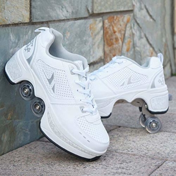 Rollschuhe Mädchen Damen, Schuhe Mit Rollen Fur Jungen Kinder, Quad Skate Rollerskates Herren, Verstellbare 2 In 1 Inline Skates Unisex, Sport Freizeit Skateboardschuhe - 2