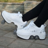 ZZ Inline-Skate Rollschuh Roller Skates Lauflernschuhe,Sneakers,2in1 Mehrzweckschuhe Schuhe Mit Rollen Skateboardschuhe,Inline-Skate,Verstellbare Quad-Rollschuh Stiefel Skateboardschuhe,White-EU34 - 1