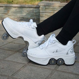 ZZ Inline-Skate Rollschuh Roller Skates Lauflernschuhe,Sneakers,2in1 Mehrzweckschuhe Schuhe Mit Rollen Skateboardschuhe,Inline-Skate,Verstellbare Quad-Rollschuh Stiefel Skateboardschuhe,White-EU34 - 1