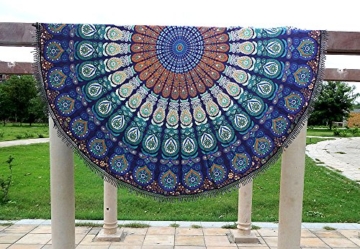 Aakriti Gallery Tischdecke, Strandtuch, runde Yogamatte, Schal, 182,9 cm, Strand, Freizeit, Picknick türkis Tischdecke, Strandtuch, runde Yogamatte, Schal, 182,9 cm, Strand, Freizeit, Picknick türkis - 3