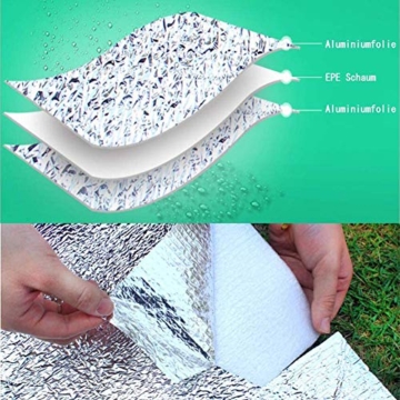 Aehma Alu Isomatte Schaummatten Schlafmatte für Camping 200x150 cm Isoliermatte Isolierdecke Faltbare Zeltmatte Bodenmatte Thermomatte Matte aus Aluminiumfolie, Ultraleicht (Silber, 200 x 150 cm) - 4
