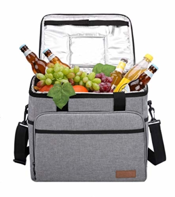 ALLCAMP 30L Kühltasche Faltbare Picknicktasche Thermo Tasche Isoliertasche Kühlkorb Kühlbox isolierbox mit 2 kühlakkus Grau - 1