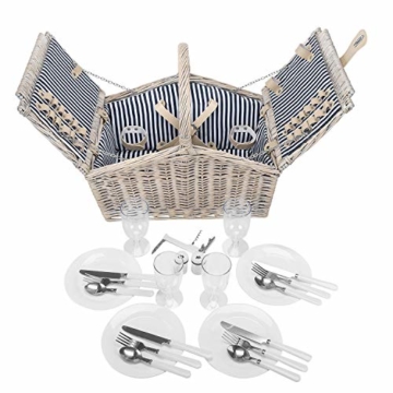 anndora Picknickkorb 4 Personen Weidenkorb Henkelkorb beige + Zubehör 23 TLG. - 2