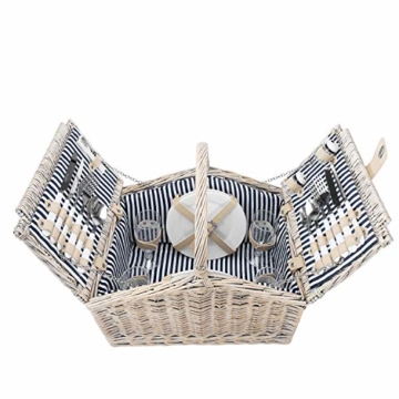 anndora Picknickkorb 4 Personen Weidenkorb Henkelkorb beige + Zubehör 23 TLG. - 5