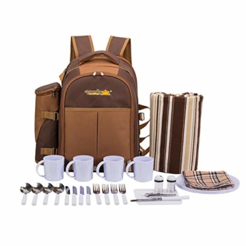 apollo walker 4 Personen Picknick Rucksack Picknick Rucksack Tasche Hamper Cooler Bag mit Geschirr Set & Decke - 6