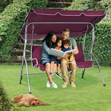 ArtLife Hollywoodschaukel 3-Sitzer mit Dach & Sitzauflage – Gartenschaukel 200 kg belastbar – Schaukelbank für Garten & Terrasse - rot - 2
