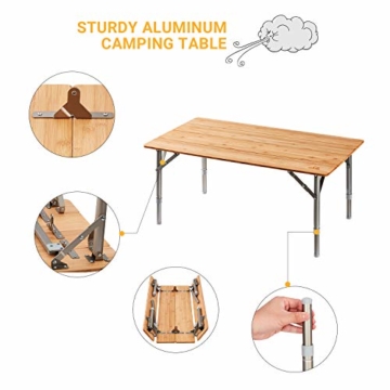 ATEPA Bamboo Klapptisch 4 Falten Tisch Mit 2 Verstellbaren Höhen Leichte Beine aus Aluminiumlegierung Anti UV Beschichtung mit Tragetasche für 2 bis 6 Personen Camping Garden - 3