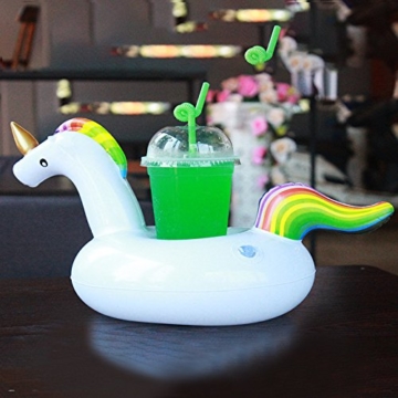 Aufblasbare Getränkehalter,Legends Einhorn Flamingo Palm Island Krapfen Frucht Cartoon Aufblasbares Flaschenhalter Badespielzeug Pool Untersetzer für Bier Getränke Saft (9 Stück-Mehrfarbig) - 2