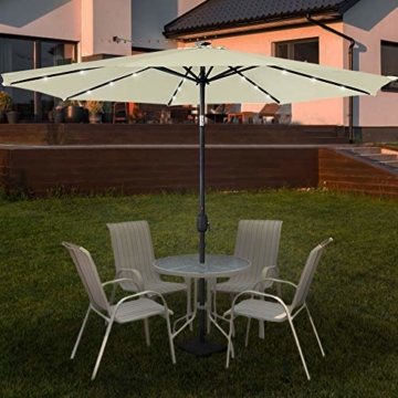 Aufun Sonnenschirm 300cm mit kurbel und Solarbetriebene Weiß LED UV Schutz Neigbar 40+ - Beige Alu Balkon Terrassenschirm Marktschirm Gartenschirm (Beige) - 3