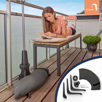 Baser Sonnenschirmständer für Balkon Wand mit befüllbarem Sandsack am Balkongeländer, Alternativ Sonnenschirm Balkonhalterung oder befestigung ohne bohren, für kleine sonnenschirme (20 KG, Dunkelgrau) - 5