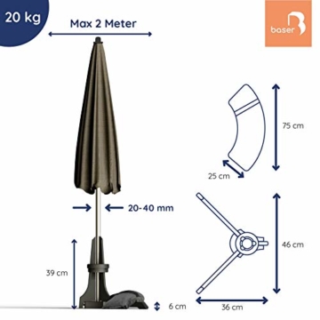 Baser Sonnenschirmständer für Balkon Wand mit befüllbarem Sandsack am Balkongeländer, Alternativ Sonnenschirm Balkonhalterung oder befestigung ohne bohren, für kleine sonnenschirme (20 KG, Dunkelgrau) - 6