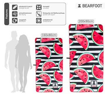 BEARFOOT Mikrofaser Handtuch mit Tasche | schnelltrocknende Handtücher - Microfaser Saunatuch, XXL Strandtuch, Badetuch groß, Reisehandtuch | Reise, Strand, Sauna (Wassermelone 160x80) - 2