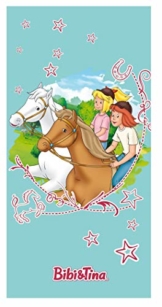 Bibi und Tina Strandtuch mit Pferde Sterne Mädchen | Badetuch Schwimmbadtuch 75x150 cm 100% Baumwolle Velours Türkis - 1