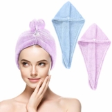 Buluri Turban Handtuch, 2 Stück Mikrofaser-Haartuchwickel Superabsorbierender Schnell Trocknender Haarturban mit Knopfdesign - 1