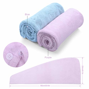 Buluri Turban Handtuch, 2 Stück Mikrofaser-Haartuchwickel Superabsorbierender Schnell Trocknender Haarturban mit Knopfdesign - 5