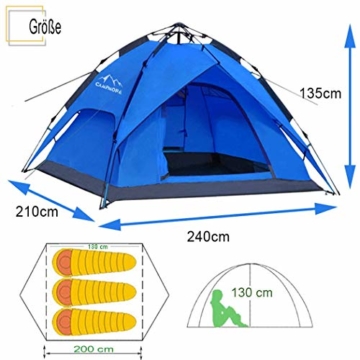 Campmore Wurfzelt 2/3/4 Personen, Sekundenzelt Campingzelt Kuppelzelt 240x210x135cm Blau - 2