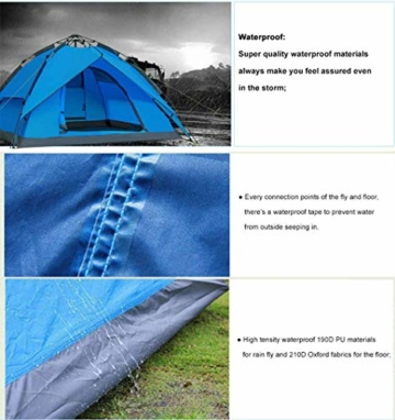 Campmore Wurfzelt 2/3/4 Personen, Sekundenzelt Campingzelt Kuppelzelt 240x210x135cm Blau - 3