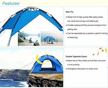 Campmore Wurfzelt 2/3/4 Personen, Sekundenzelt Campingzelt Kuppelzelt 240x210x135cm Blau - 4