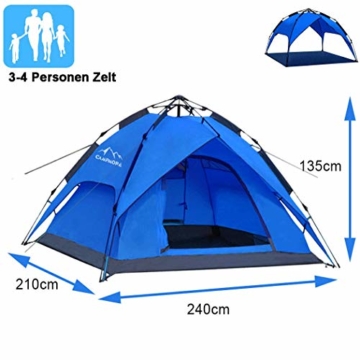 Campmore Wurfzelt 2/3/4 Personen, Sekundenzelt Campingzelt Kuppelzelt 240x210x135cm Blau - 1