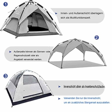 Campmore Wurfzelt 2/3/4 Personen, Sekundenzelt Campingzelt Kuppelzelt 240x210x135cm Blau - 5
