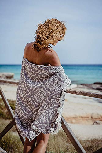 Carenesse Jacquard Hamamtuch Barock 90 x 175 cm grau I Edles Hamam Handtuch 100% saugfähige Baumwolle mit hochwertiger Webung I Pestemal / Fouta weich & zart I Leichtes Hamam Strandtuch kompakt - 6
