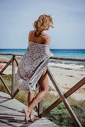 Carenesse Jacquard Hamamtuch Barock 90 x 175 cm grau I Edles Hamam Handtuch 100% saugfähige Baumwolle mit hochwertiger Webung I Pestemal / Fouta weich & zart I Leichtes Hamam Strandtuch kompakt - 7