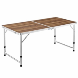 casa.pro Höhenverstellbarer Klapptisch 120x60x55/63/70 cm Multifunktionstisch Gartentisch Klappbarer Campingtisch Multifunktions-Klapptisch Falttisch bis zu 30 kg Aluminiumgestell Walnuss - 1