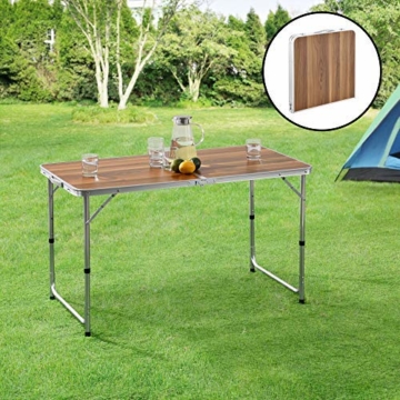 casa.pro Höhenverstellbarer Klapptisch 120x60x55/63/70 cm Multifunktionstisch Gartentisch Klappbarer Campingtisch Multifunktions-Klapptisch Falttisch bis zu 30 kg Aluminiumgestell Walnuss - 4