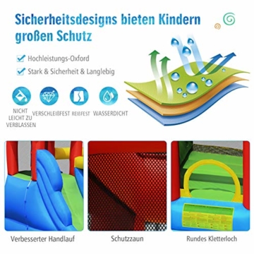 COSTWAY 7 in 1 Hüpfburg + 450W Gebläse Kombination mit Wasserrutsche, Aufblasbares Springburg Hüpfschloss Outdoor Bouncer Spielpool Luftgebläse inkl. Tragetasche, Pfähle, Reparaturpaket 350x315x245cm - 2