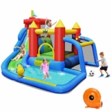 COSTWAY 7 in 1 Hüpfburg + 450W Gebläse Kombination mit Wasserrutsche, Aufblasbares Springburg Hüpfschloss Outdoor Bouncer Spielpool Luftgebläse inkl. Tragetasche, Pfähle, Reparaturpaket 350x315x245cm - 1