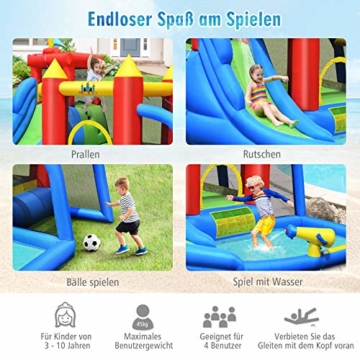 COSTWAY 7 in 1 Hüpfburg + 450W Gebläse Kombination mit Wasserrutsche, Aufblasbares Springburg Hüpfschloss Outdoor Bouncer Spielpool Luftgebläse inkl. Tragetasche, Pfähle, Reparaturpaket 350x315x245cm - 5