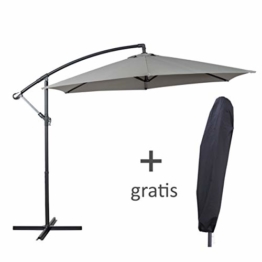 Deuline® Alu Sonnenschirm Ø300cm Gartenschirm Marktschirm Ampelschirm mit Kurbel Alu Mast UV Schutz Wasserabweisende Bespannung gratis Schutzhülle Mallorca Grau 521801 - 1