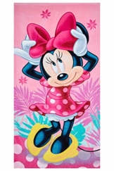 Disney Minnie Maus Strandtuch Handtuch Verschiedene Designs 70 x 140 cm, für Kinder Jungen und Mädchen, 100% Baumwolle (pink mit Blumen) - 1