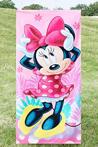 Disney Minnie Maus Strandtuch Handtuch Verschiedene Designs 70 x 140 cm, für Kinder Jungen und Mädchen, 100% Baumwolle (pink mit Blumen) - 5