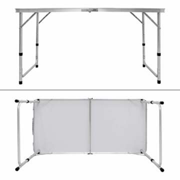ECD Germany Campingtisch Set mit 4 Hocker - 120 x 60 x 55/63/70 cm höhenverstellbar - klappbar - Weiß/Creme - aus Aluminium und MDF - Campingmöbel Set Klappmöbel Klapptisch Falttisch - 3
