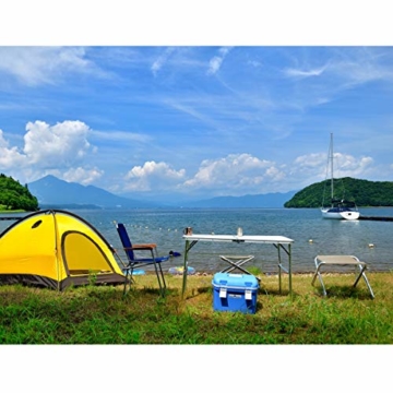 ECD Germany Campingtisch Set mit 4 Hocker - 120 x 60 x 55/63/70 cm höhenverstellbar - klappbar - Weiß/Creme - aus Aluminium und MDF - Campingmöbel Set Klappmöbel Klapptisch Falttisch - 4