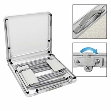 ECD Germany Campingtisch Set mit 4 Hocker - 120 x 60 x 55/63/70 cm höhenverstellbar - klappbar - Weiß/Creme - aus Aluminium und MDF - Campingmöbel Set Klappmöbel Klapptisch Falttisch - 6