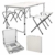 ECD Germany Campingtisch Set mit 4 Hocker - 120 x 60 x 55/63/70 cm höhenverstellbar - klappbar - Weiß/Creme - aus Aluminium und MDF - Campingmöbel Set Klappmöbel Klapptisch Falttisch - 1