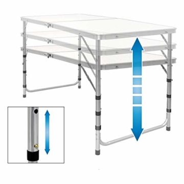 ECD Germany Campingtisch Set mit 4 Hocker - 120 x 60 x 55/63/70 cm höhenverstellbar - klappbar - Weiß/Creme - aus Aluminium und MDF - Campingmöbel Set Klappmöbel Klapptisch Falttisch - 7