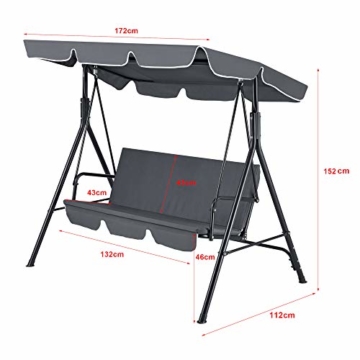 [en.casa] Hollywoodschaukel 172x112x152cm Gartenschaukel 3-Sitzer Gartenliege Schaukel Gartenbank bis 270kg Wasserabweisender Bezug - 2
