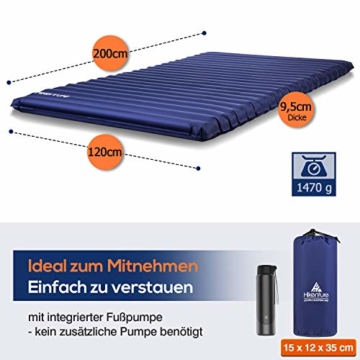 HIKENTURE Camping Isomatte Ultraleicht, Doppel Isomatte Aufblasbar für 2 Personen, Luftmatratze Schlafmatte Kleines Packmaß mit Fußpumpe, für Camping, Reise, Outdoor, Wandern, Strand, Navyblau - 6
