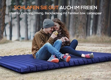HIKENTURE Camping Isomatte Ultraleicht, Doppel Isomatte Aufblasbar für 2 Personen, Luftmatratze Schlafmatte Kleines Packmaß mit Fußpumpe, für Camping, Reise, Outdoor, Wandern, Strand, Navyblau - 7