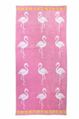 jilda-tex Strandtuch 90x180 cm Badetuch Strandlaken Handtuch 100% Baumwolle Velours Frottier Pflegeleicht (Flamingo Tropical) - 1