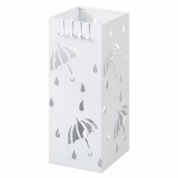 Lestarain Schirmständer Metall Regenschirmständer Schirmhalter mit Wasserauffangschale und Haken Quader Weiß 20x20x49 cm - 1
