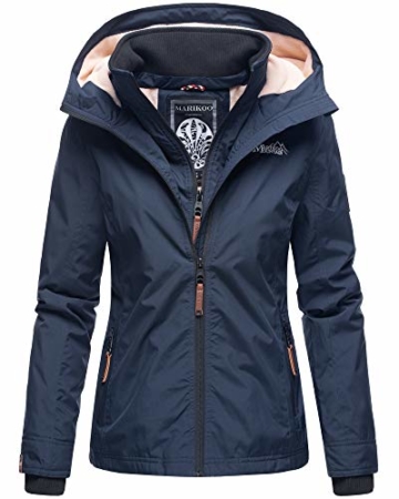 Marikoo Damen Regen Jacke Outdoor Regenjacke Winterjacke Fleece Gefüttert Kapuze XS - XXL Erdbeere (L, Navy) - 1